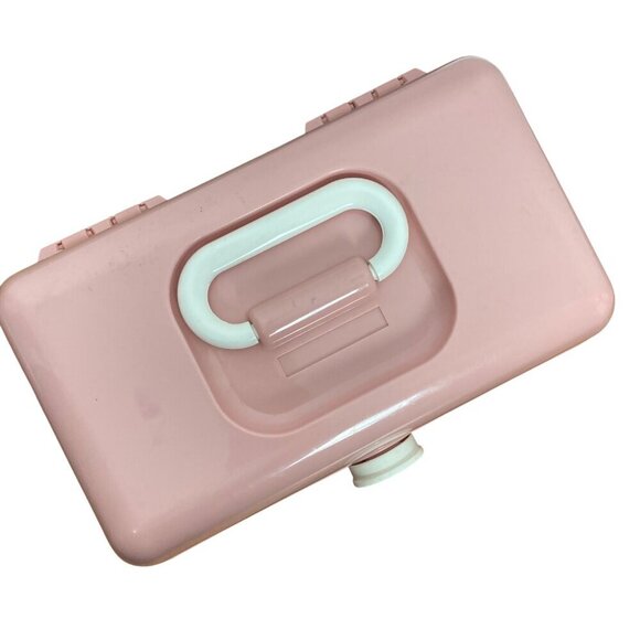 Vintage Caboodles 2 Tier Pink Jewelry Makeup Case Mirror Handle 5626 Made in USA - Picture 5 of 14